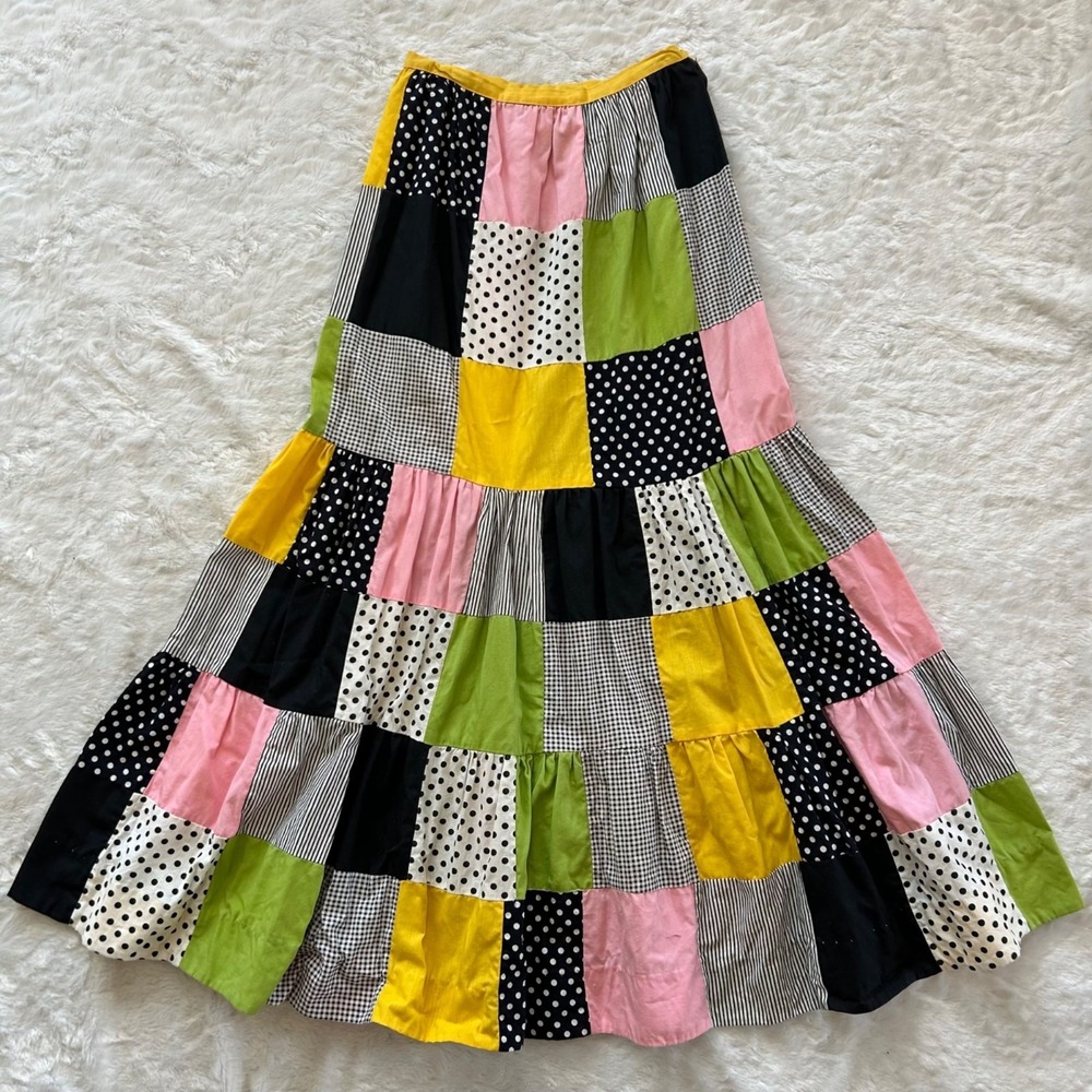 Vintage 70's Patchwork Maxi Skirt‎ Gypsy Whimsical Boho Hippie - Size 2/4